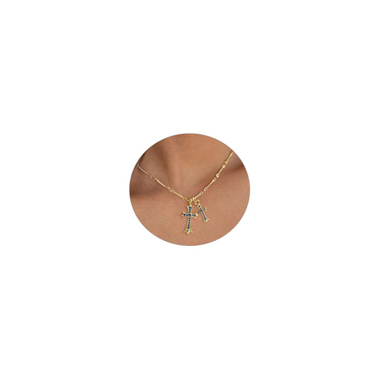 Cross Necklace 14K Gold/Silver Plated Double Cross Pendant Necklace