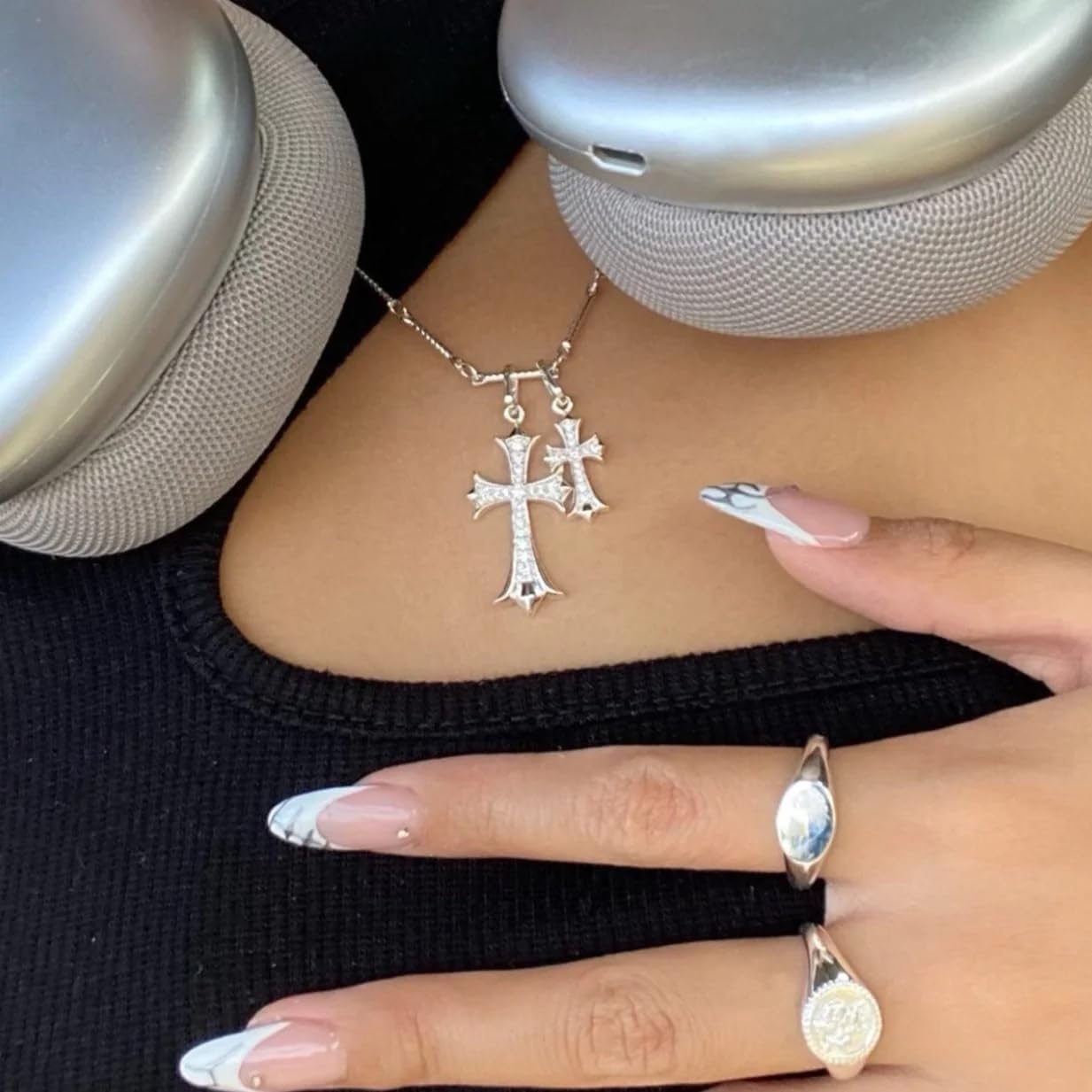 Cross Necklace 14K Gold/Silver Plated Double Cross Pendant Necklace