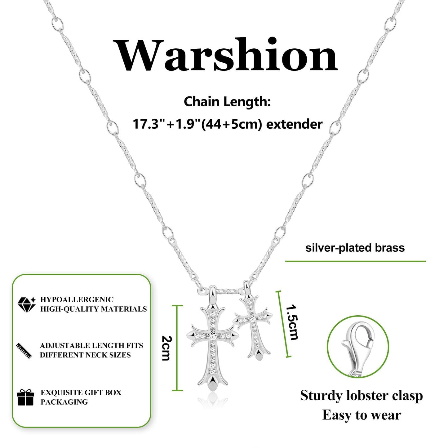 Cross Necklace 14K Gold/Silver Plated Double Cross Pendant Necklace