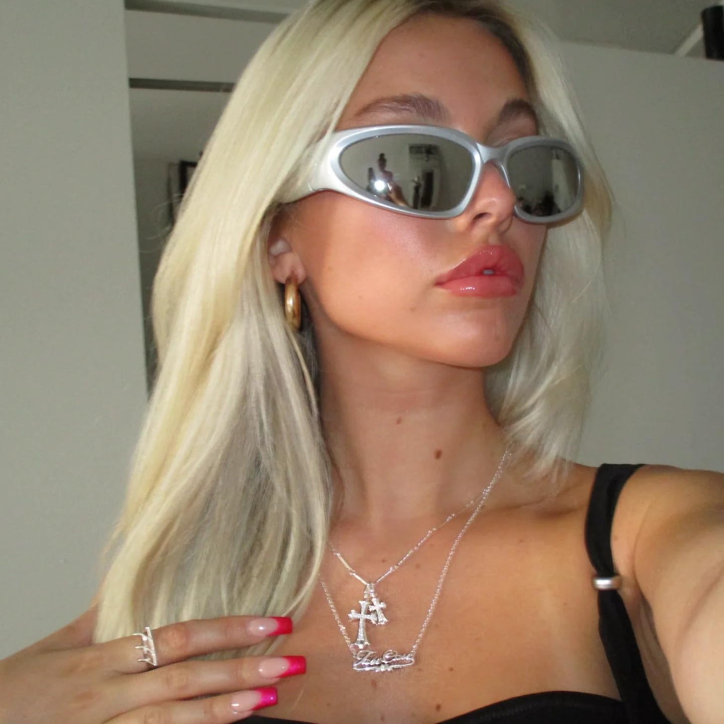 Cross Necklace 14K Gold/Silver Plated Double Cross Pendant Necklace