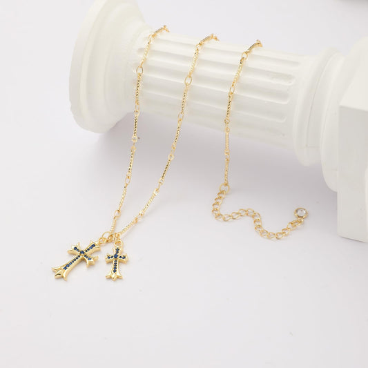 Cross Necklace 14K Gold/Silver Plated Double Cross Pendant Necklace