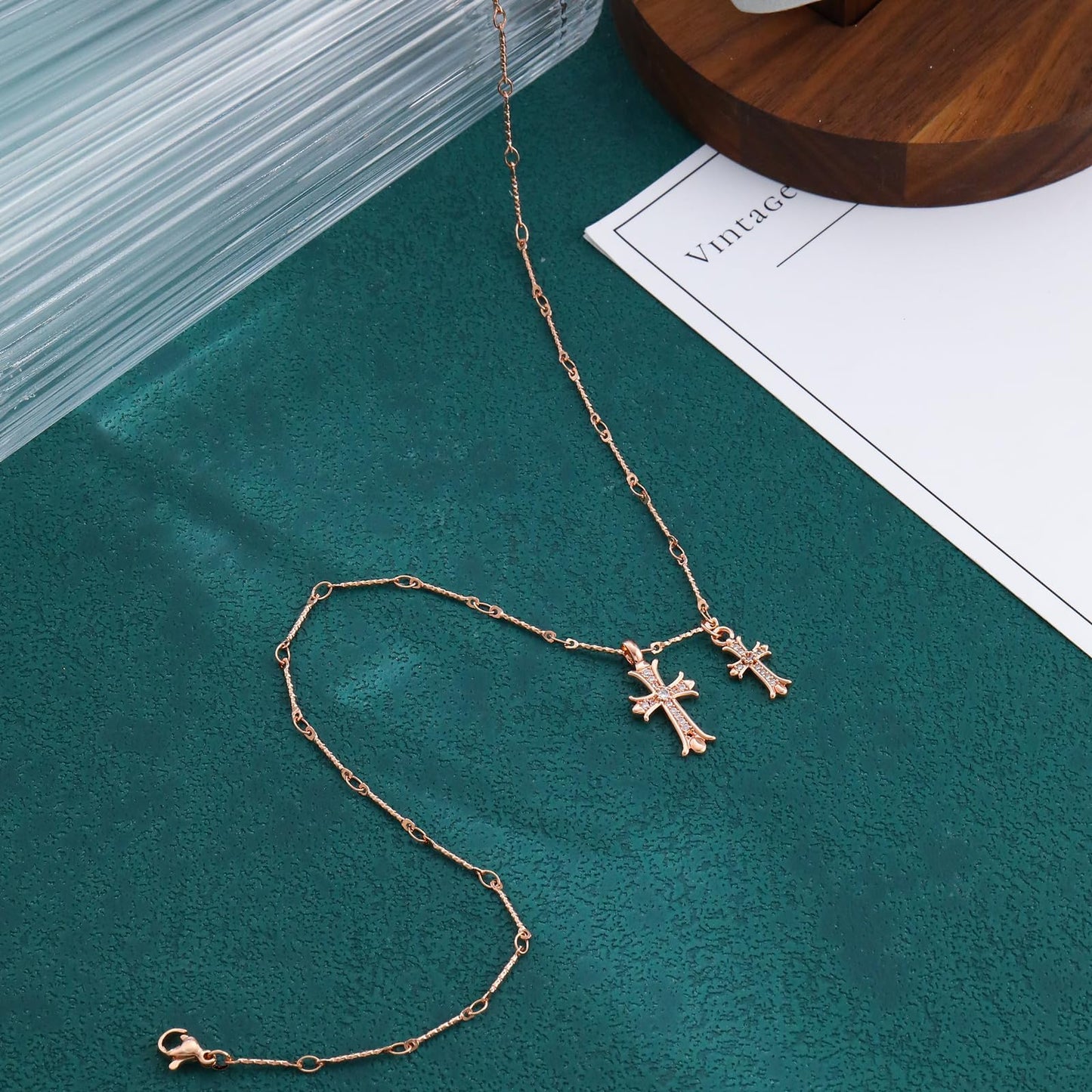 Cross Necklace 14K Gold/Silver Plated Double Cross Pendant Necklace